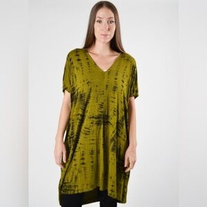 Bryn Walker Lagenlook Eoin Tunic | Safari Green Tie-Dye | Size Small